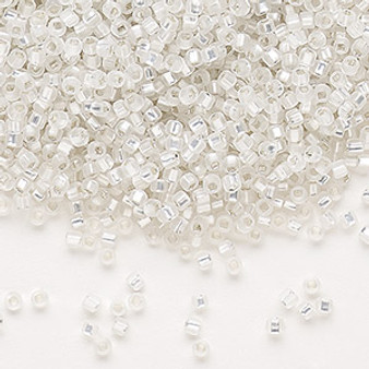 Seed bead, Dyna-Mites™, glass, silver-lined translucent matte clear, #11 round with square hole. Sold per 40-gram pkg.