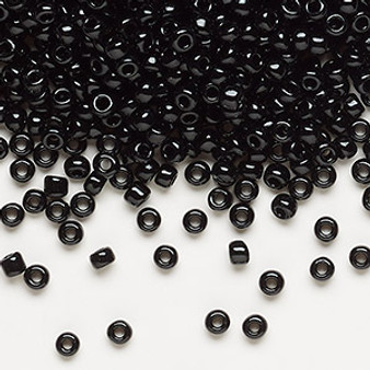 Seed bead, Dyna-Mites™, glass, opaque black, #8 round. Sold per 40-gram pkg.