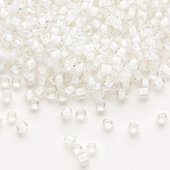 Seed bead, Dyna-Mites™, glass, translucent inside color white, #8 round. Sold per 40-gram pkg.