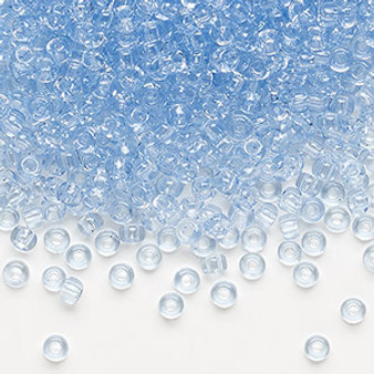 Seed bead, Dyna-Mites™, glass, transparent Pale light blue, #8 round. Sold per 40-gram pkg.