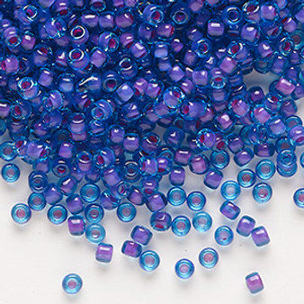 Seed bead, Dyna-Mites™, glass, translucent inside color blue fuchsia, #8 round. Sold per 40-gram pkg.