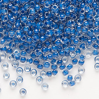Seed bead, Dyna-Mites™, glass, translucent inside color cobalt, #8 round. Sold per 40-gram pkg.