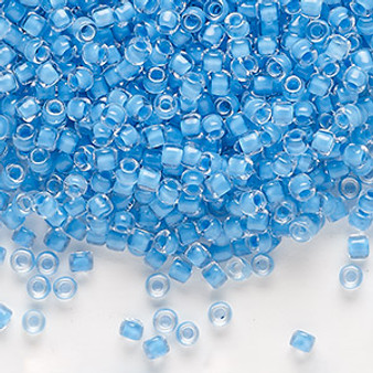 Seed bead, Dyna-Mites™, glass, translucent inside color aqua blue, #8 round. Sold per 40-gram pkg.