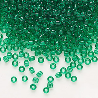 Seed bead, Dyna-Mites™, glass, transparent jade green, #8 round. Sold per 40-gram pkg.