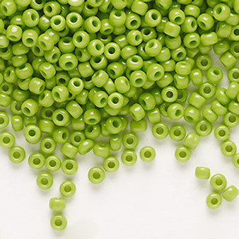 Seed bead, Dyna-Mites™, glass, opaque lime green, #8 round. Sold per 40-gram pkg.