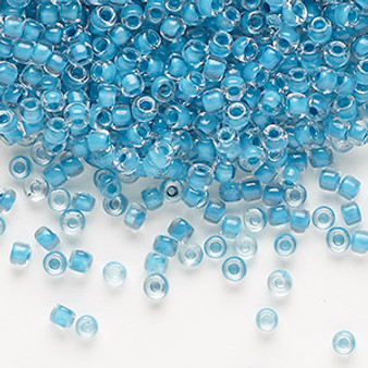 Seed bead, Dyna-Mites™, glass, translucent inside color turquoise blue, #8 round. Sold per 40-gram pkg.