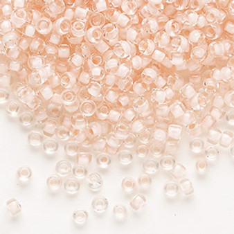 Seed bead, Dyna-Mites™, glass, translucent inside color peppermint, #8 round. Sold per 40-gram pkg.