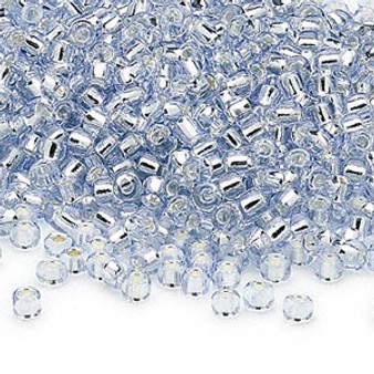 Seed bead, Dyna-Mites™, glass, silver-lined translucent light blue, #8 round. Sold per 40-gram pkg.