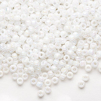 Seed bead, Dyna-Mites™, glass, opaque rainbow white, #8 round. Sold per 40-gram pkg.