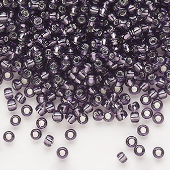 Seed bead, Dyna-Mites™, glass, silver-lined translucent amethyst purple, #8 round. Sold per 40-gram pkg.