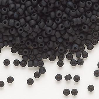 Seed bead, Dyna-Mites™, glass, opaque matte black, #8 round. Sold per 40-gram pkg.