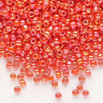 Seed bead, Dyna-Mites™, glass, opaque rainbow orange, #8 round. Sold per 40-gram pkg.