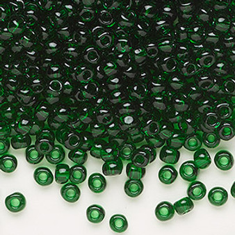 Seed bead, Dyna-Mites™, glass, transparent emerald green, #6 round. Sold per 40-gram pkg.