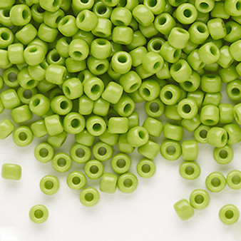 Seed bead, Dyna-Mites™, glass, opaque lime, #6 round. Sold per 40-gram pkg.