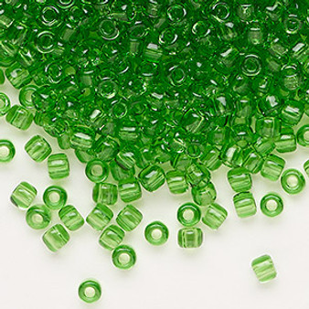 Seed bead, Dyna-Mites™, glass, transparent green, #6 round. Sold per 40-gram pkg.