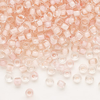 Seed bead, Dyna-Mites™, glass, translucent inside color peppermint pink, #6 round. Sold per 40-gram pkg.