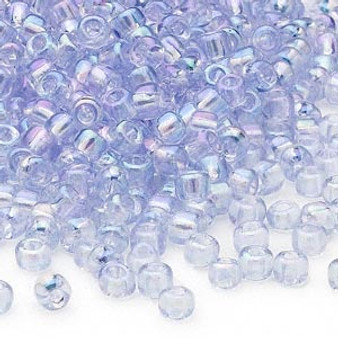 Seed bead, Dyna-Mites™, glass, transparent rainbow light blue, #6 round. Sold per 40-gram pkg.
