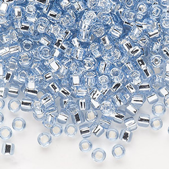 Seed bead, Dyna-Mites™, glass, silver-lined translucent light blue, #6 round with square hole. Sold per 40-gram pkg.