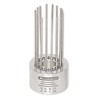 Ring weaver, Beadalon®, foam / aluminum / steel, white, 1-1/4 x 3/4 inch base / 2-3/4 inch pegs / 1 x 1/4 inch disc. Sold per 20-piece set.