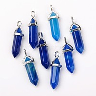 Gemstone Pendant - Double Pointed - Natural Blue Agate - 5 pack