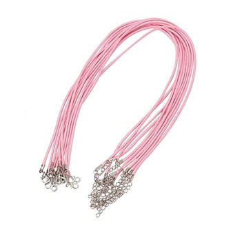 Waxed Cord Necklace with Zinc Alloy Clasp Platinum Hot Pink  - 17.8 inch~18 inch(45.5~46cm), 2mm - 10 pack