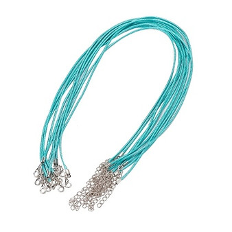 Waxed Cord Necklace with Zinc Alloy Clasp Platinum Dark Turquoise - 17.8 inch~18 inch(45.5~46cm), 2mm - 10 pack
