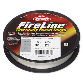 Thread, Berkley® FireLine®, high-modulus polyethylene, 8-fiber braid, crystal, 0.15mm diameter, 6-pound test. Sold per 300-yard spool.