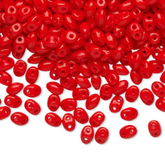 Bead, Preciosa Twin™, Pressed SuperDuo, Czech pressed glass, orange-red, 5x2.5mm oval with 2 holes. Sold per 10-gram pkg.