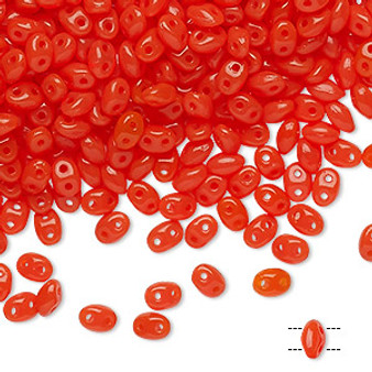 Bead, Preciosa Twin™, Pressed SuperDuo, Czech pressed glass, jelly orange, 5x2.5mm oval with 2 holes. Sold per 10-gram pkg.