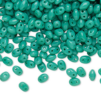 Bead, Preciosa Twin™, Pressed Superduo, Czech pressed glass, turquoise green, 5x2.5mm oval with 2 holes. Sold per 10-gram pkg.