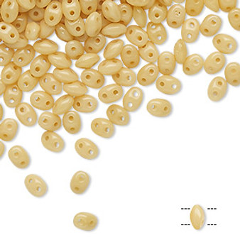 Bead, Preciosa Twin™, Pressed Superduo, Czech pressed glass, wheat tan, 5x2.5mm oval with 2 holes. Sold per 10-gram pkg.