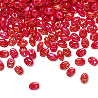 Bead, Preciosa Twin™, Pressed Superduo, Czech pressed glass, opaque rainbow red-orange, 5x2.5mm oval with (2) 0.7-0.8mm holes. Sold per 250-gram pkg.