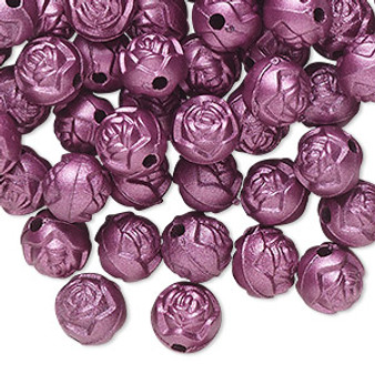 Bead, acrylic, opaque light purple, 8mm round rose. Sold per pkg of 100.