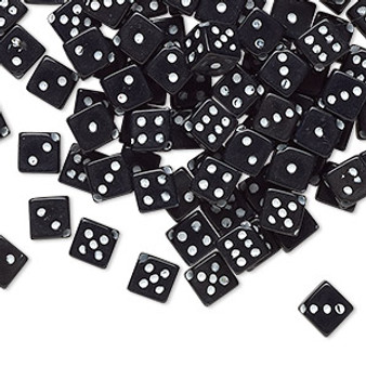 Bead, acrylic, opaque black and white, 5mm diagonally drilled dice. Sold per pkg of 100.