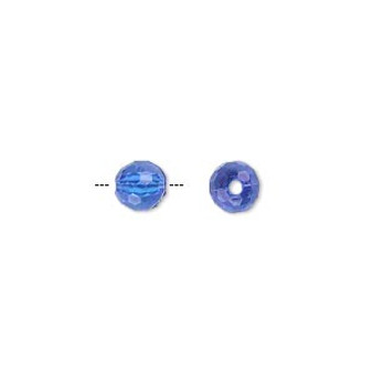 Bead, acrylic, blue, 6mm faceted round. Sold per 100-gram pkg, approximately 740-790 beads.