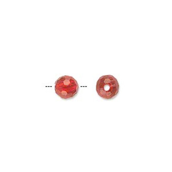 Bead, acrylic, red, 6mm faceted round. Sold per 100-gram pkg, approximately 740-790 beads.