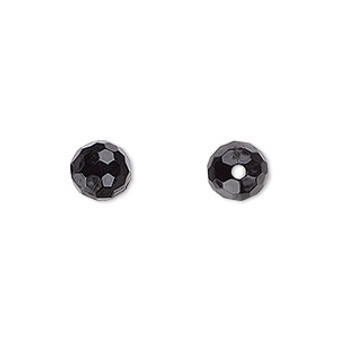 Bead, acrylic, opaque black, 8mm faceted round. Sold per 100-gram pkg, approximately 350 beads.