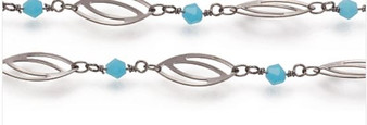 3.28 Feet Soldered Handmade Faceted Glass Beaded Chains, with Brass Oval Link, Long-Lasting Plated, Sky Blue, Gunmetal, Glass Bead: 12.5x4mm, Oval: 8x17.5x0.5mm Sky Blue