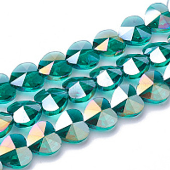 Electroplate Glass Beads, AB Color Plated, Faceted, Heart, Light Sea Green, 10x10x6.5mm, Hole: 1mm  - 20 pack