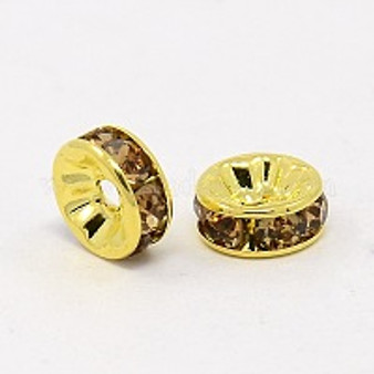 Brass Grade A Rhinestone Spacer Beads, Gold Color Plated, Nickel Free, Lt Colorado Topaz, 4x2mm, Hole: 0.8mm