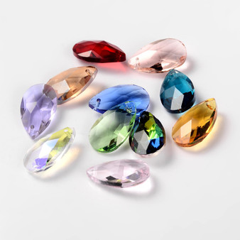 Faceted teardrop, Glass Pendants, Mixed Color, 22x13x7mm, Hole: 1mm -10pk