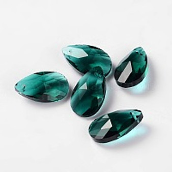 Faceted Teardrop Glass Pendants, Teal, 22x13x7mm, Hole: 1mm -10pk