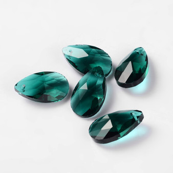 Faceted Teardrop Glass Pendants, Teal, 22x13x7mm, Hole: 1mm -10pk