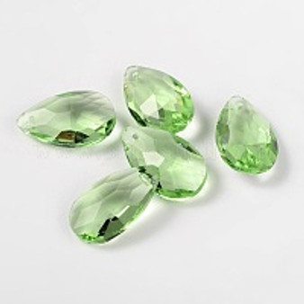 Faceted Teardrop Glass Pendants, Pale Green, 22x13x7mm, Hole: 1mm - 10pk