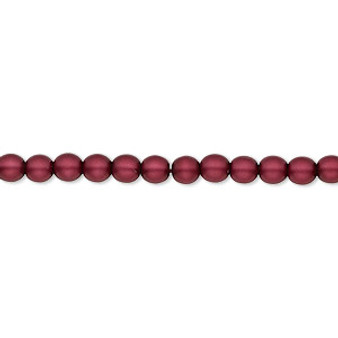 Bead, Czech pearl-coated glass druk, opaque matte sangria, 4mm round. Sold per 15-1/2" to 16" strand.