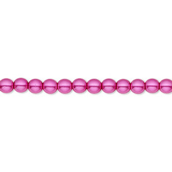 Bead, Czech pearl-coated glass druk, opaque fuchsia, 4mm round. Sold per 15-1/2" to 16" strand.