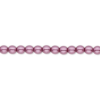 Bead, Czech pearl-coated glass druk, opaque lilac, 4mm round. Sold per 15-1/2" to 16" strand.