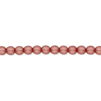 Bead, Czech pearl-coated glass druk, opaque matte dusty rose, 4mm round. Sold per 15-1/2" to 16" strand.