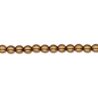 Bead, Czech pearl-coated glass druk, opaque sienna brown, 4mm round. Sold per 15-1/2" to 16" strand.