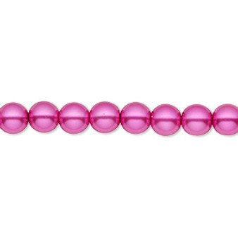 Bead, Czech pearl-coated glass druk, opaque fuchsia, 6mm round. Sold per 15-1/2" to 16" strand.